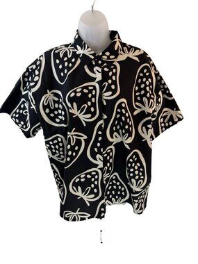 Compañia Fantastica Black & White Strawberry Button Down Short Sleeve Size Large